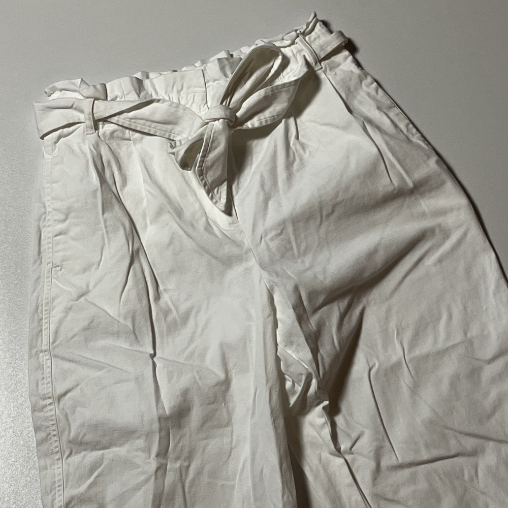 J Crew Cropped Twill Paperbag Pants Size 4 White Tie Waist Resort Casual Trouser